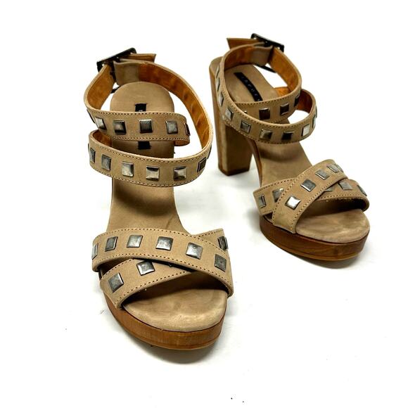 Theory Tan Studded Ankle Wrap Heels - Picture 3 of 12